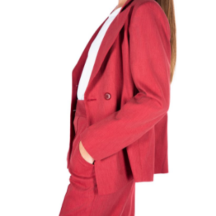 Curved blazer in silk and red cotton